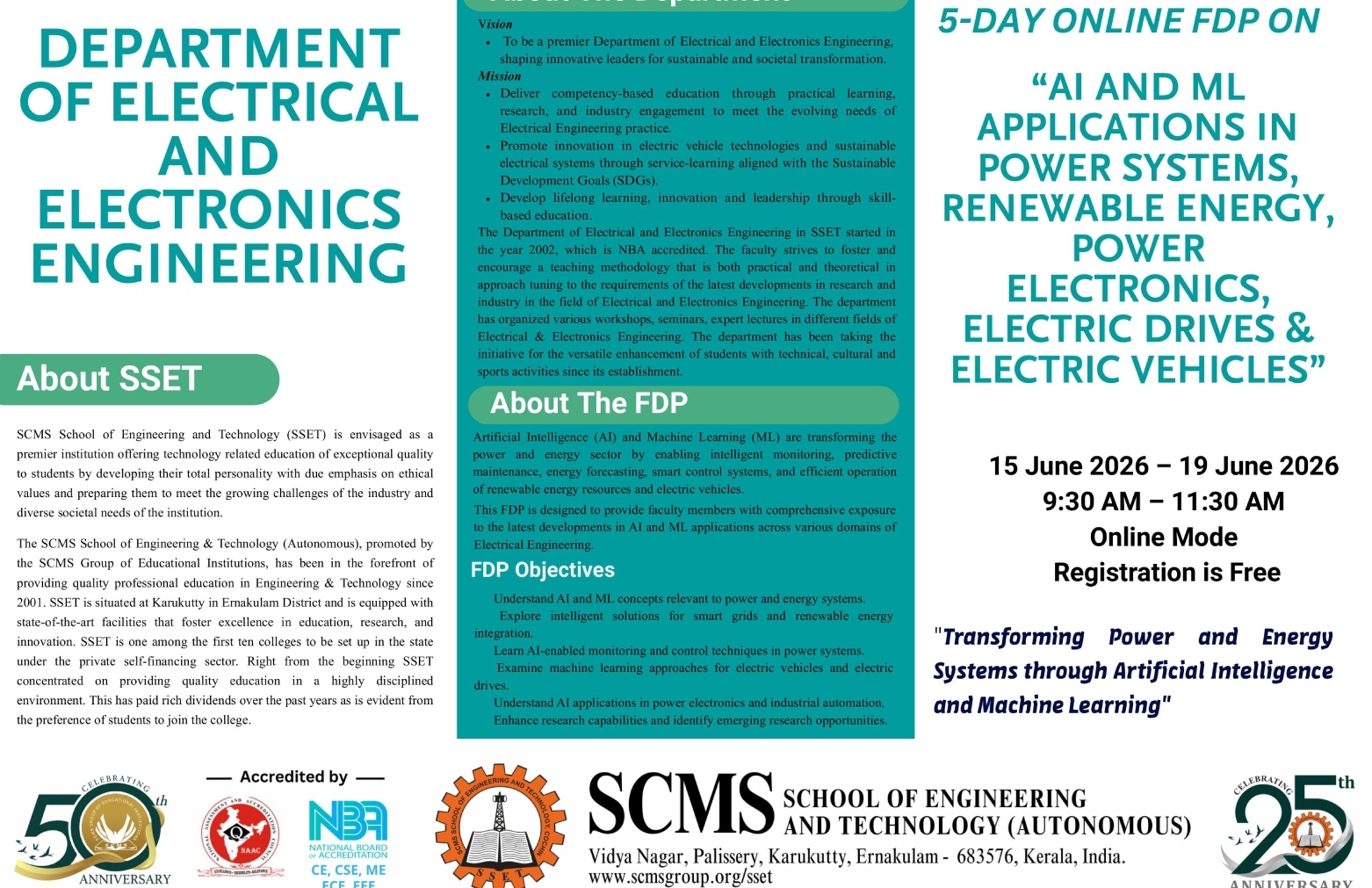 5-Day Online Faculty Development Programme on “AI and ML Applications in Power Systems, Renewable Energy, Power Electronics, Electric Drives & Electric Vehicles”