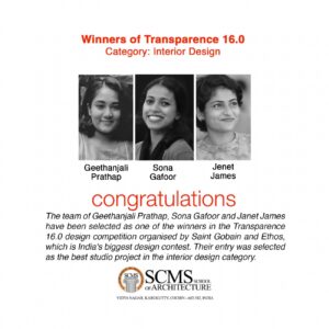 Students win the Transparance 16.0 Design Competition organized by Saibt Gobain and Ethos.